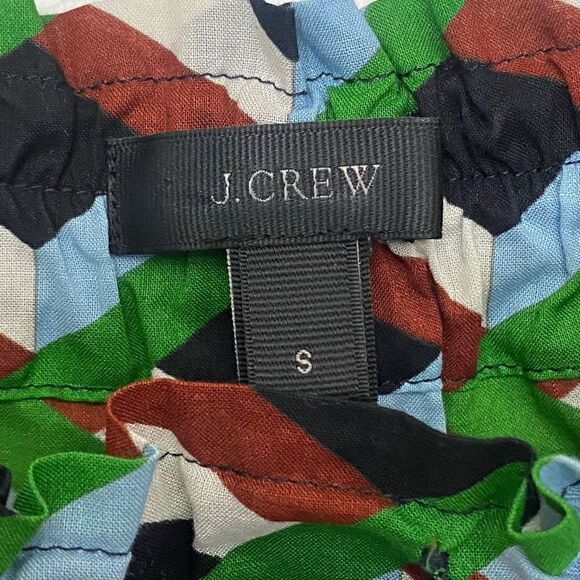 J.Crew  Off The Shoulder In Ratti Graphic Diamond Blouse Green Brown Size S - Picture 6 of 12